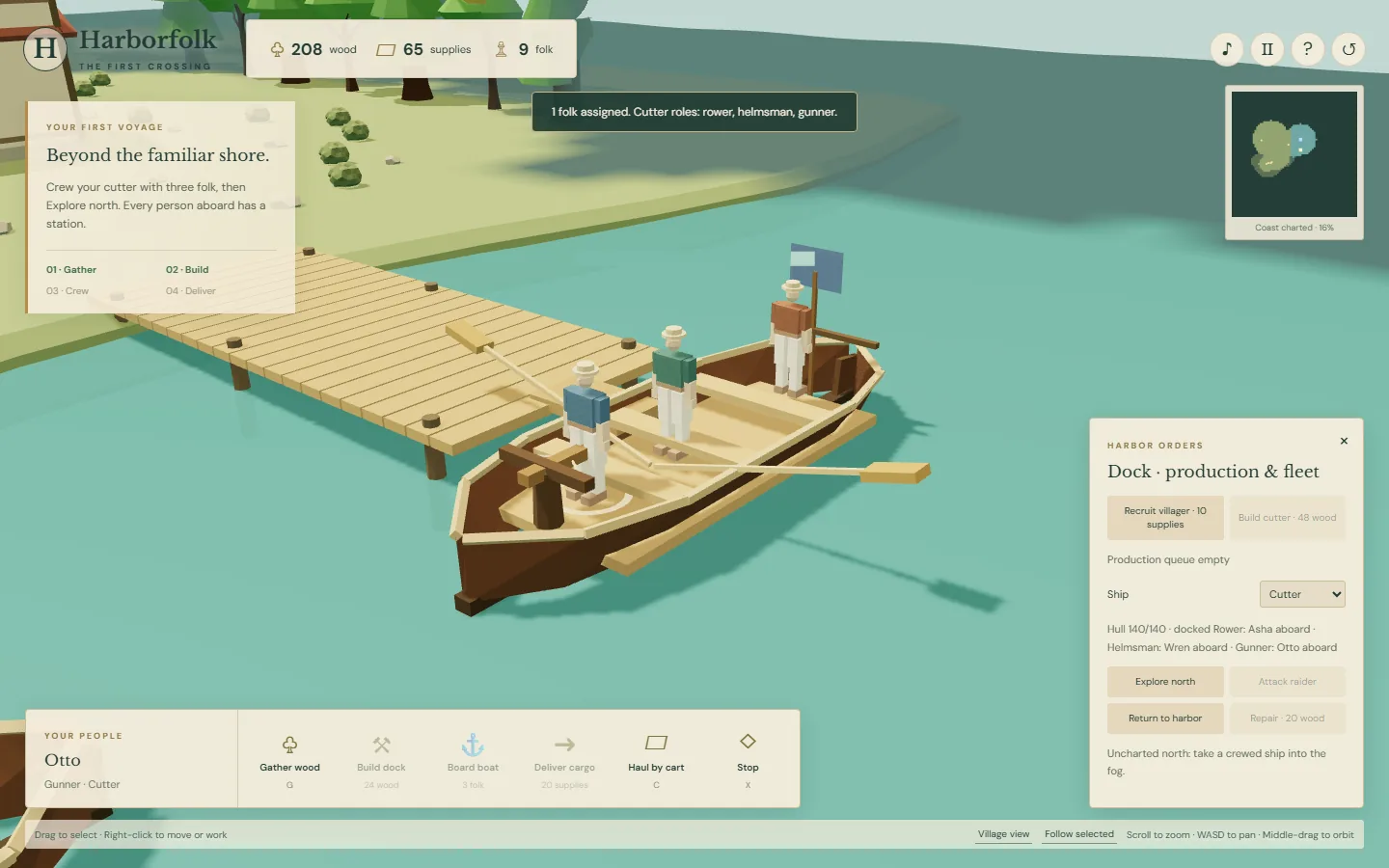Three visible villagers operating a cutter