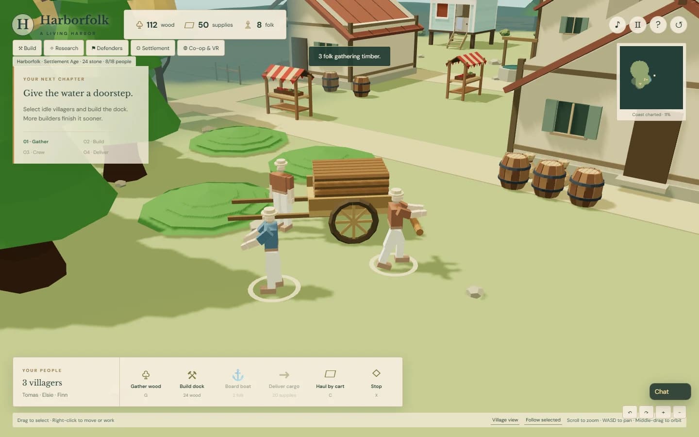 A Harborfolk cart parked near the woods with a stack of twenty-four individually rendered logs